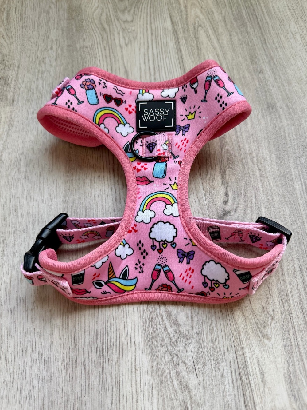 Sassy Woof - Pink Pets / Dog Harness with Rainbow & Unicorn Print - size Small